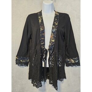USINDO XS Womens Beaded Black Lace Tie Front Jacket Witchy Whimsigoth NWT
